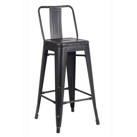 AC PACIFIC AC Pacific ACBS02-30-SMB 30 in. Costal Metal Barstool with Bucket Back - Distressed Black; Set of 2 ACBS02-30-SMB